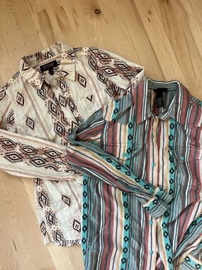 Wrangler Turquoise, Rust & Cream Striped Western Shirt Jacket